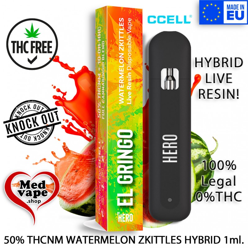 50% THCNM VAPE WATERMELON ZKITTLES HYBRID 1ml - EL GRINGO